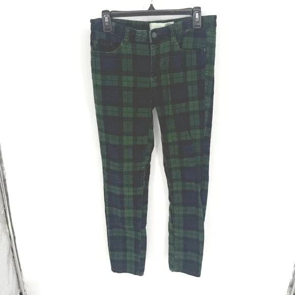 Joe Fresh Women's Plaid Corduroy Velvet Pants Green Blue Size 6 Slim Fit - Picture 3 of 6